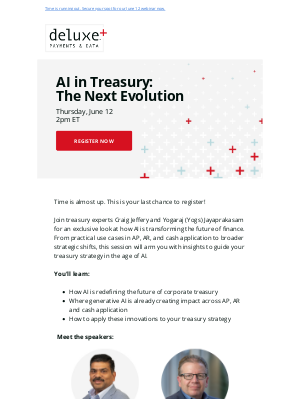 Deluxe - Last Chance: AI in Treasury: The Next Evolution.