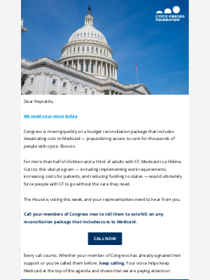 Cystic Fibrosis Foundation - Urgent: Stop harmful cuts to Medicaid 🚨