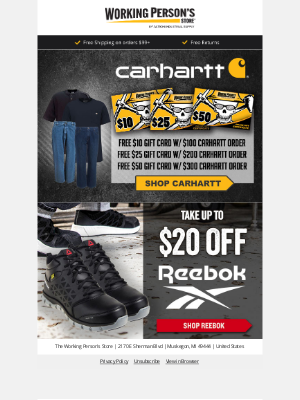 Working Person's Store - Get A Free Gift Card With Carhartt Purchase!
