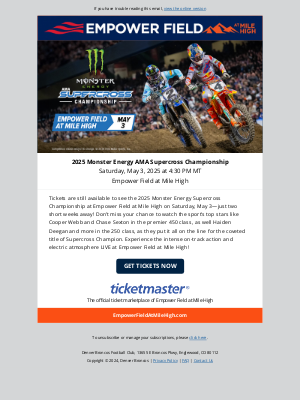 Denver Broncos - Tickets still available: Monster Energy AMA Supercross