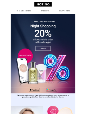 Notino (United Kingdom) - Night Shopping brings 20% off your whole order