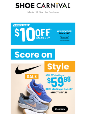 Shoe Carnival - Winning Nike Styles, $10 off your purchase, and MORE INSIDE!