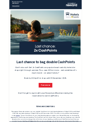 Norwegian Air Shuttle - Last chance to earn 2x CashPoints on summer hotels! 🛎️
