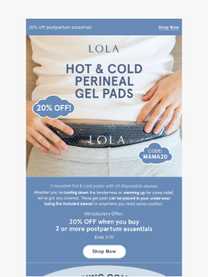 LOLA - Save 20% on postpartum comfort with perineal gel pads