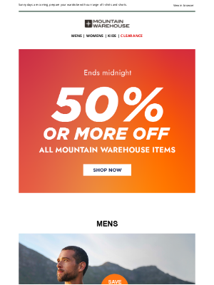 Mountain Warehouse (Rest of Europe) - Hurry! Last Chance For 50% Or More Off! 🚨