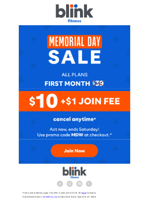 Blink Fitness - Memorial Day Sale ends Saturday! 🚨