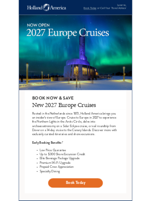 Holland America Line - New! 2027 Europe cruises available now