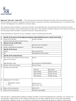Novo Nordisk - Novo Nordisk A/S: Trading in Novo Nordisk shares by board members, executives and associated persons