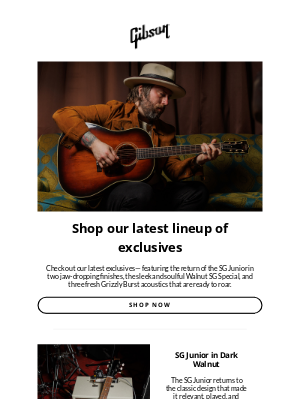 Gibson - Fresh exclusives: SG Junior & Grizzly Burst acoustics