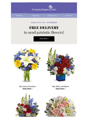 From You Flowers - Star Spangled Bouquets & Baskets with Free Delivery!