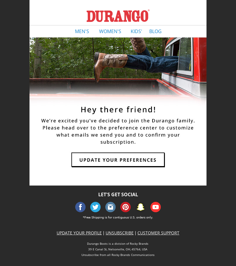 Account confirmation email from Durango
