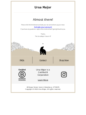 Ursa Major of VT - Activate your account