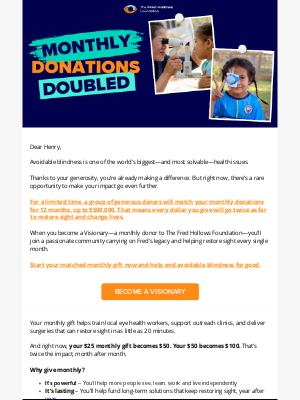 The Fred Hollows Foundation - Be the first to double your impact for sight