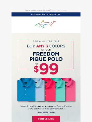Greg Norman Collection - Frenzy Wednesday: 3 for $99 Freedom Polos