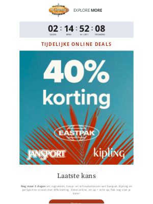 A.S.Adventure (Netherlands) - Laatste kans: -40% op Eastpak, JanSport en Kipling