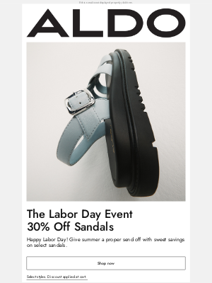 ALDO - On now: 30% off for Labor Day