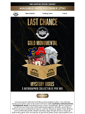 Upper Deck - 2024-25 Gold Monumental Mystery Boxes are Available until December 27th!