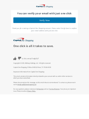Capital One Shopping - Action Required: Please verify your Capital One Shopping account
