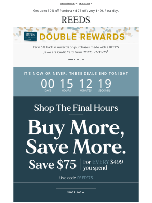 REEDS Jewelers - Last Call: Pandora & Sitewide Savings