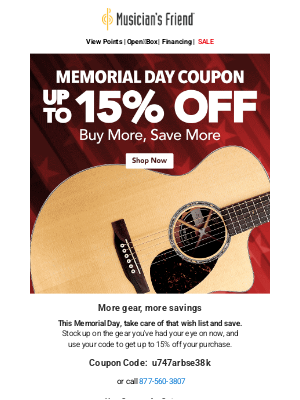 Musician's Friend - Memorial Day Coupon Ends Soon