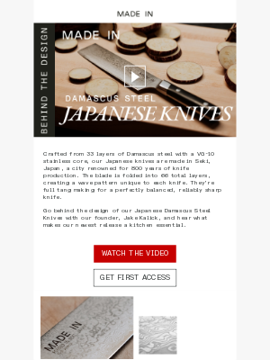 Made In Cookware - 🎥 Behind the Design: NEW Japanese Damascus Steel Knives