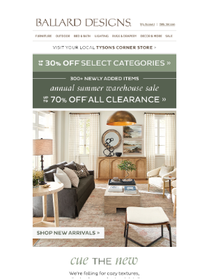 Ballard Designs - Up to 30% off rugs, mirrors, lighting, and more!