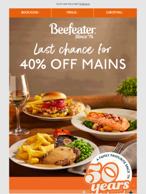 Brewers Fayre (United Kingdom) - 40% off mains is coming your way... Prepare to fall in love with our appetising dishes