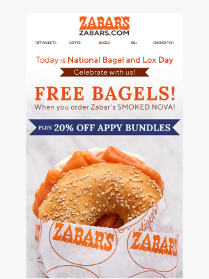 Zabar's - 🥯 FREE BAGELS + 20% OFF Smoked Fish Kits & Bundles! It's National Bagel & Lox Day!