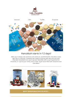 Hanukkah email campaign example by Lake Champlain