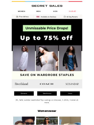 Secret Sales (United Kingdom) - PRICE REDUCTIONS! Up to 75% off ASOS, Sosandar, Topshop