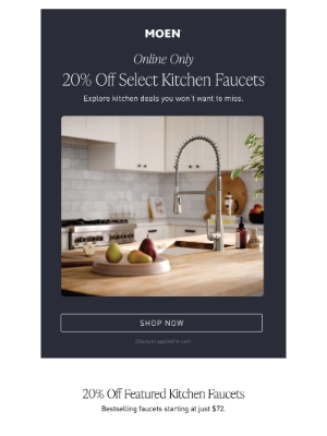 Moen - 20% Off Select Kitchen Faucets