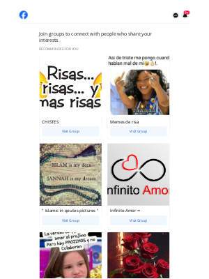Facebook - CHISTES and 7 others are new Group suggestions for you
