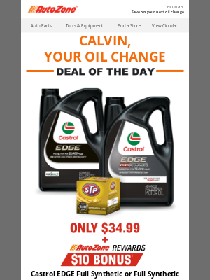 AutoZone - Calvin, your oil change deal of the day is here
