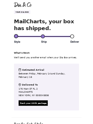 Dia & Co shipping confirmation email 