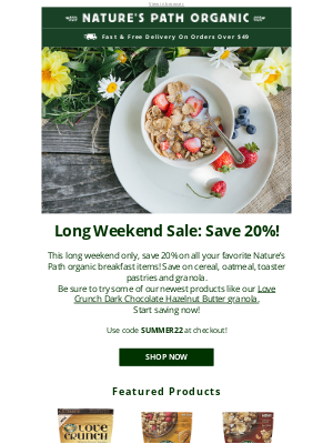 Nature's Path Foods - Long Weekend Savings