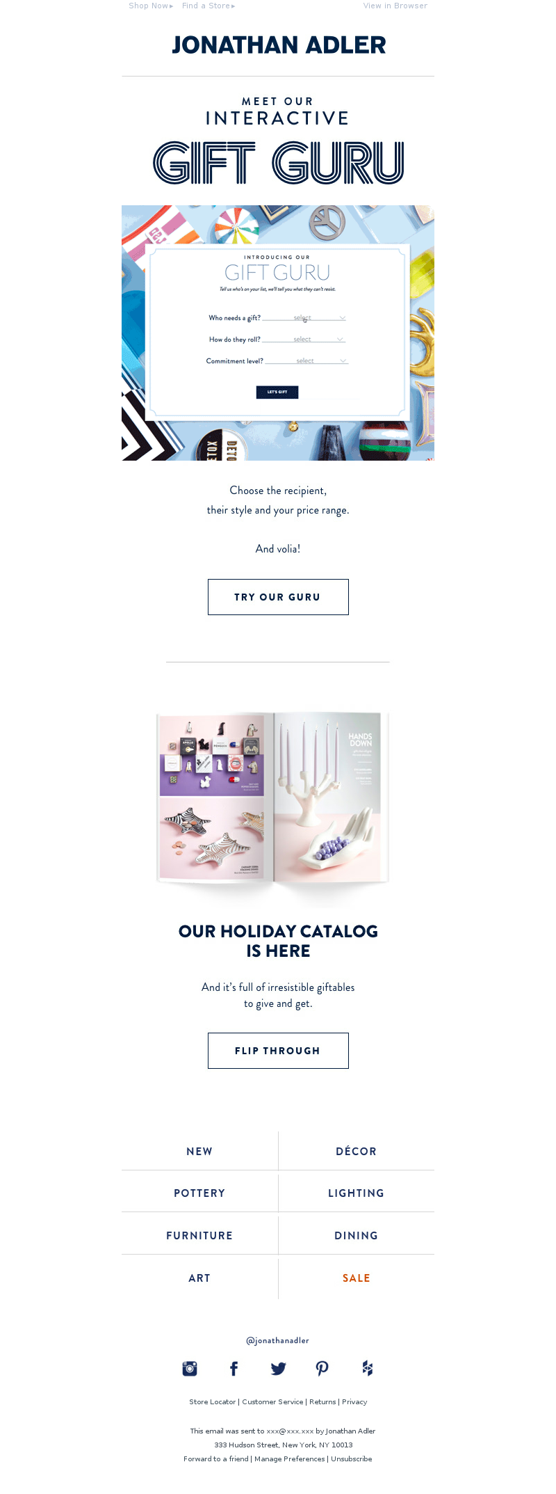 Christmas email newsletter example from Jonathan Adler