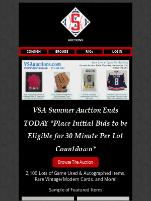 Beckett Media - VSA Auction *Ends TODAY - Last Chance to Place Initial Bids* !