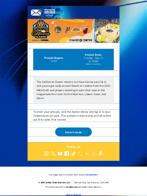 Golden State Warriors - Your Presale for California Classic 2-Day Passes Starts NOW