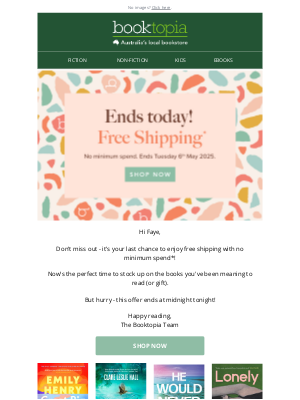 Booktopia (Australia) - 🚨 Final Call: Free shipping - no minimum spend*!