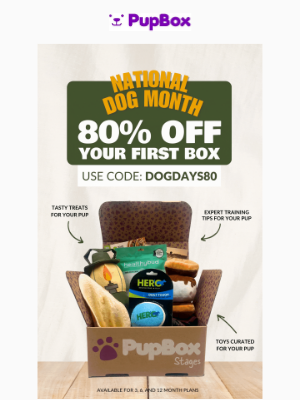 PupBox - 💜 It’s Dog Month and Your First Box Is 80% Off!