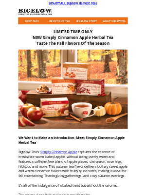 Bigelow Tea - ☕🍎🍁 Bigelow Harvest Teas Now 20% Off, Taste the Flavor of the Season🍎🍁☕