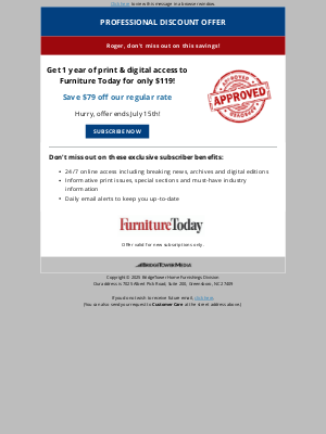 furniture today - Last Chance! Roger, your exclusive offer has arrived!