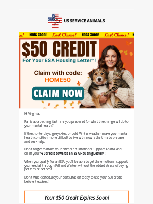 US Service Animals - Claim Your $50 Credit Now! 🍂