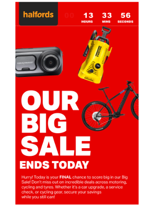 Halfords (United Kingdom) - Our Big Sale ends midnight!