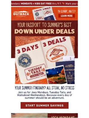 Outback Steakhouse - INSIDE: Your Passport to Early Week Value ✈️ 3 Days, 3 Deals!