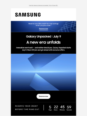 Samsung - A $5,000 credit, enter for a chance to win. Plus, up to $1,200 in savings when you reserve.