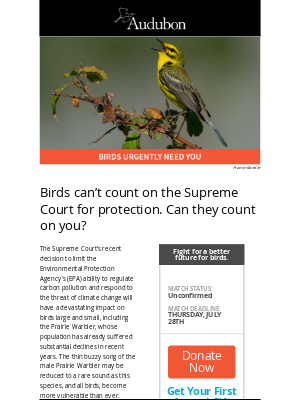 National Audubon Society - [Urgent] SCOTUS EPA ruling puts our communities, birds, and other wildlife at risk