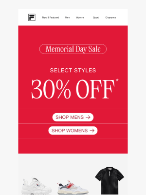 Fila Inc. - Memorial Day Sale: Select Styles 30% Off*