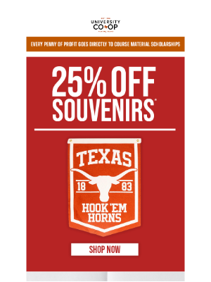 University Co-op - Sale Starts Now! 25% off Souvenirs and ComfortWash