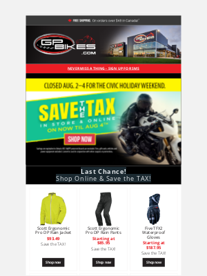 GP Bikes - 🏍️  LAST CHANCE! SHOP ONLINE & SAVE THE TAX!